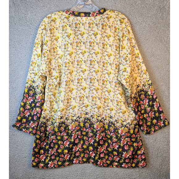 Sundance Tunic Top Silk Boho Floral Yellow Womens Small Flowy Lagenlook Beach - Picture 3 of 14
